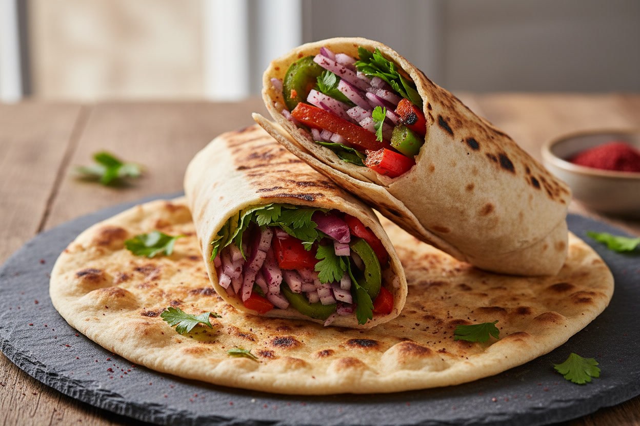 Közde ısıtılmış lavaşa sarılı çıtır lahmacun dürüm seti