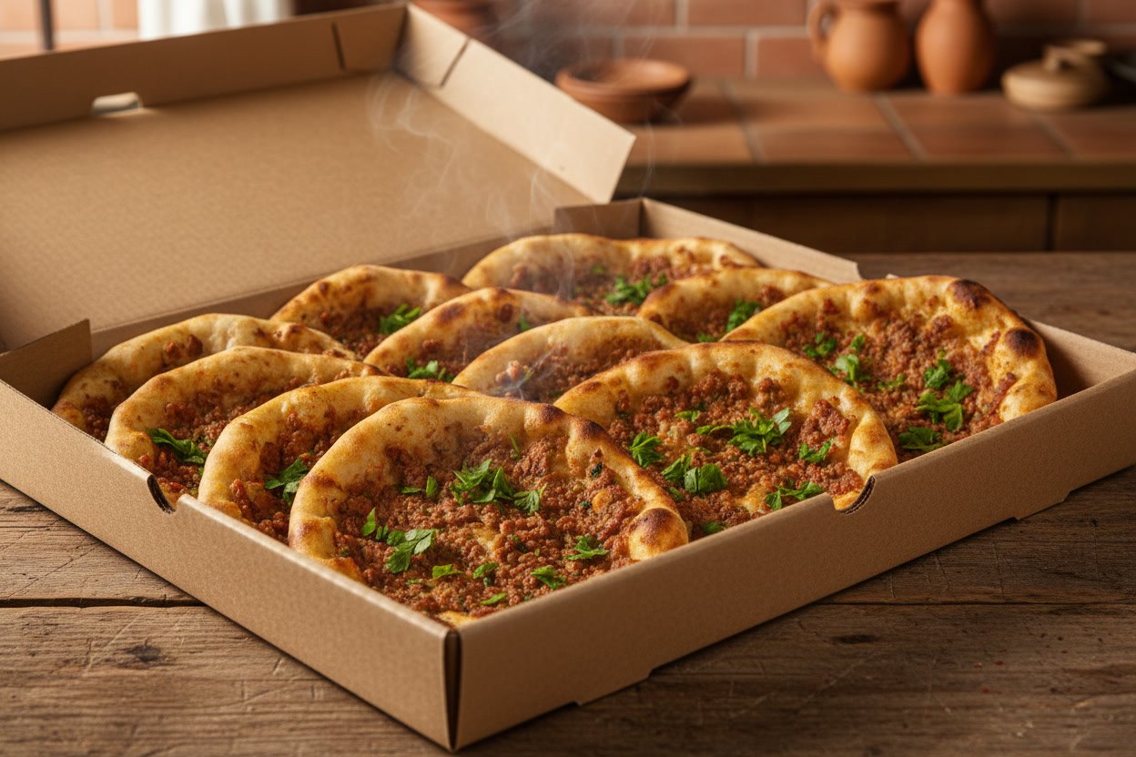 Kutuda dizili on adet köz lahmacun